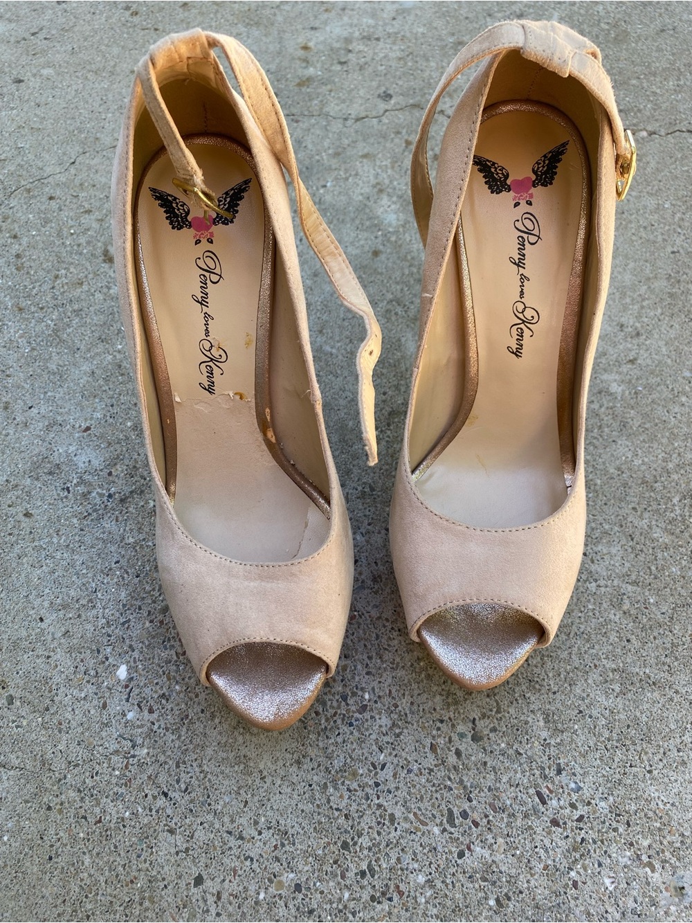 Penny Loves Kenny Beige Peep Toe Ankle Strap Heels